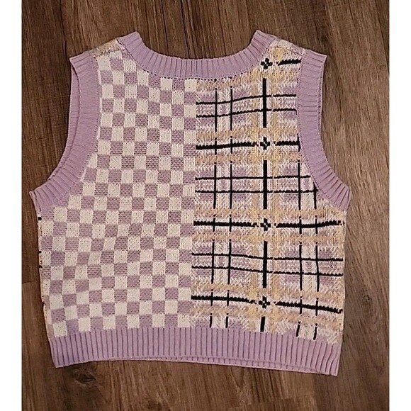 Sweater Vest Women's Medium Plaid Purple Academic College Preppy Checkered Cropp - Picture 6 of 6